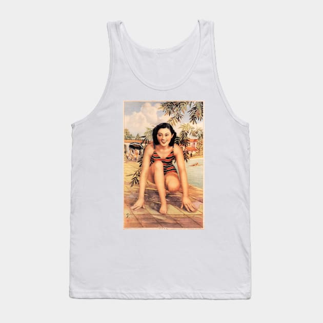 Weekend Fun Pool Swimming Retro Chinese Woman Pin Up Art Tank Top by vintageposters